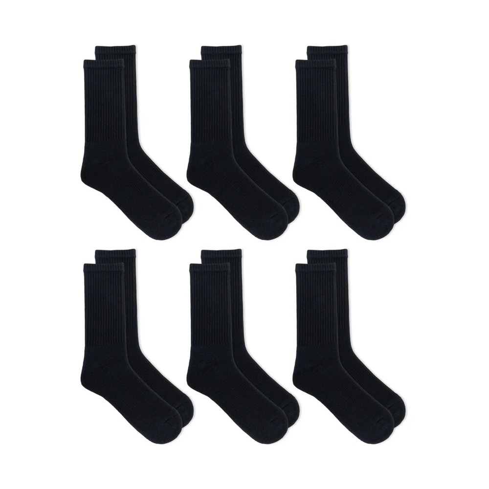 Athletic Works Mens Crew Socks 6-Pack Black Size 6-12